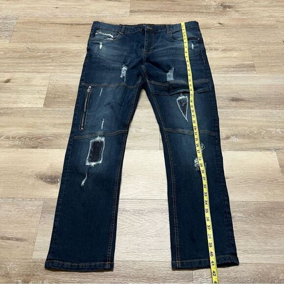 Ecko Unltd Men's Skinny Fit Denim Jeans Size 38 x 32 Distressed Moto - Picture 2 of 15